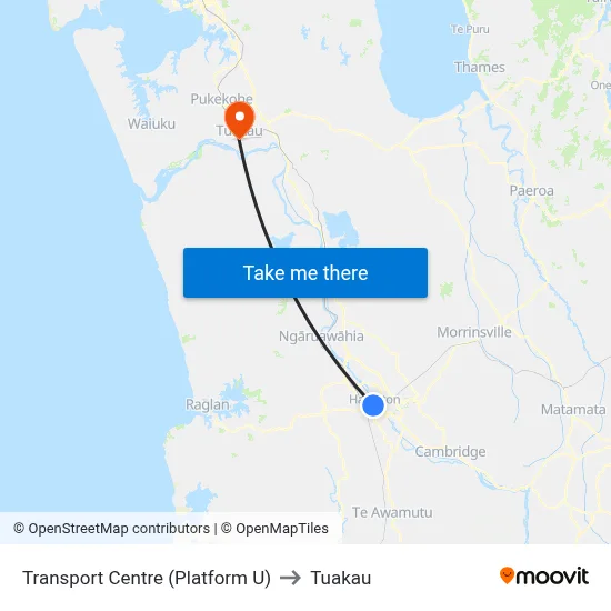 Transport Centre (Platform U) to Tuakau map
