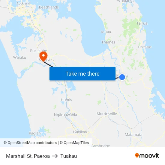 Marshall St, Paeroa to Tuakau map