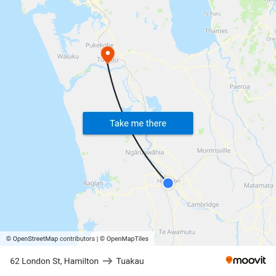 62 London St, Hamilton to Tuakau map