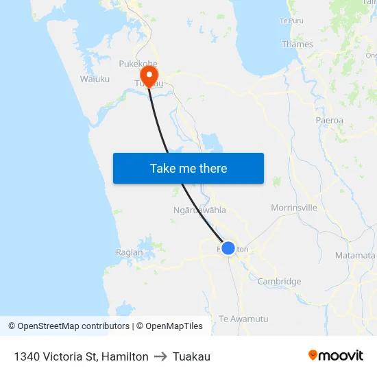 1340 Victoria St, Hamilton to Tuakau map