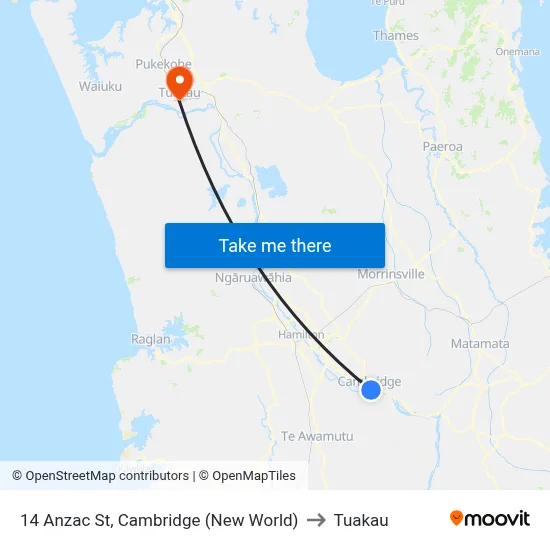 14 Anzac St, Cambridge (New World) to Tuakau map