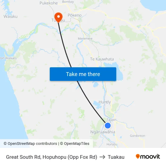Great South Rd, Hopuhopu (Opp Fox Rd) to Tuakau map