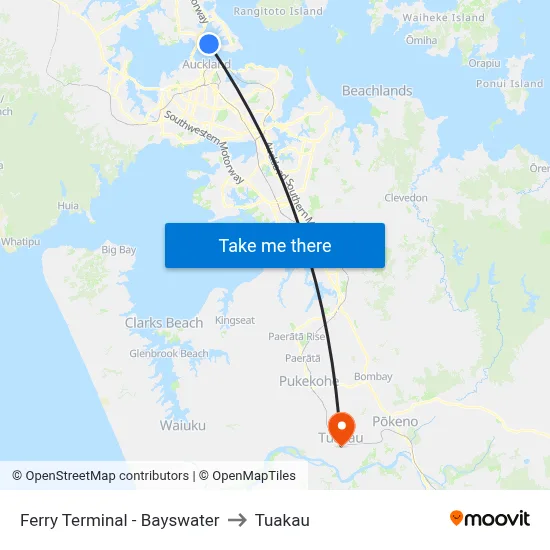 Ferry Terminal - Bayswater to Tuakau map