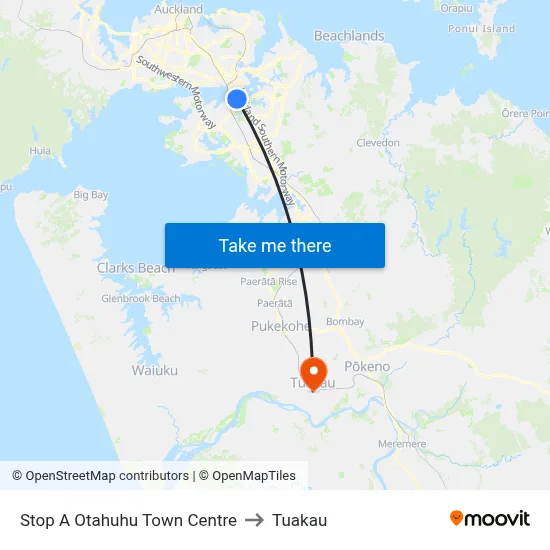 Stop A Otahuhu Town Centre to Tuakau map