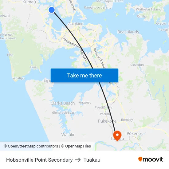 Hobsonville Point Secondary to Tuakau map