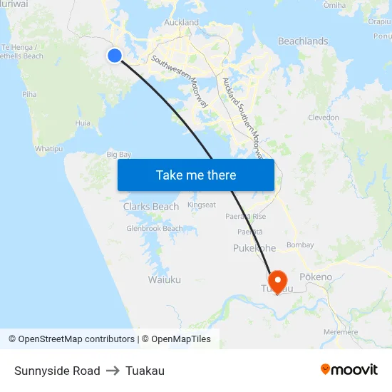 Sunnyside Road to Tuakau map