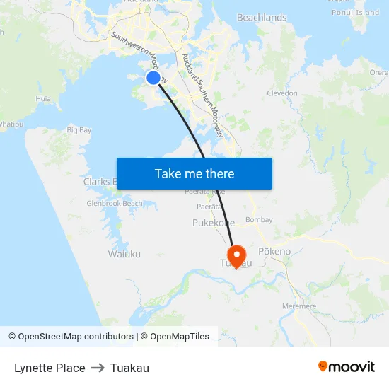 Lynette Place to Tuakau map