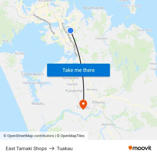 East Tamaki Shops to Tuakau map