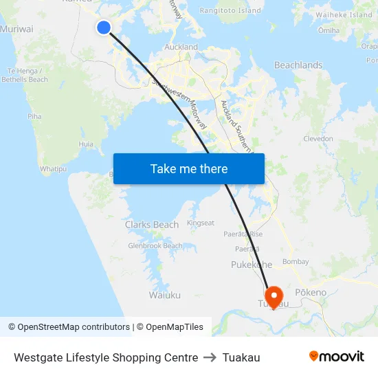 Westgate Lifestyle Shopping Centre to Tuakau map