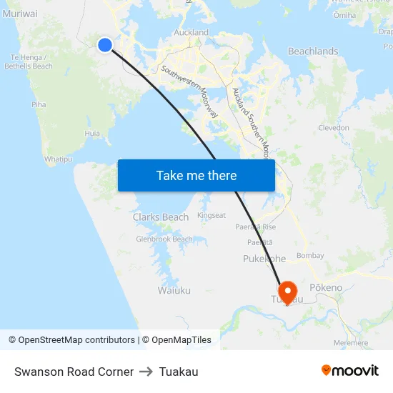 Swanson Road Corner to Tuakau map