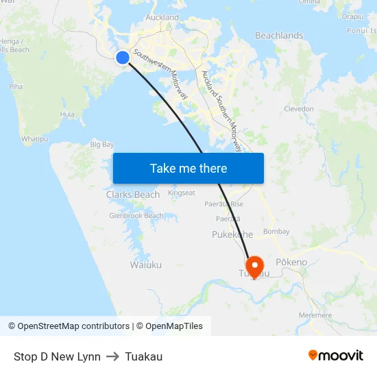 Stop D New Lynn to Tuakau map