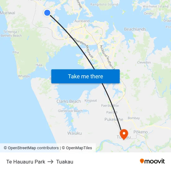 Te Hauauru Park to Tuakau map