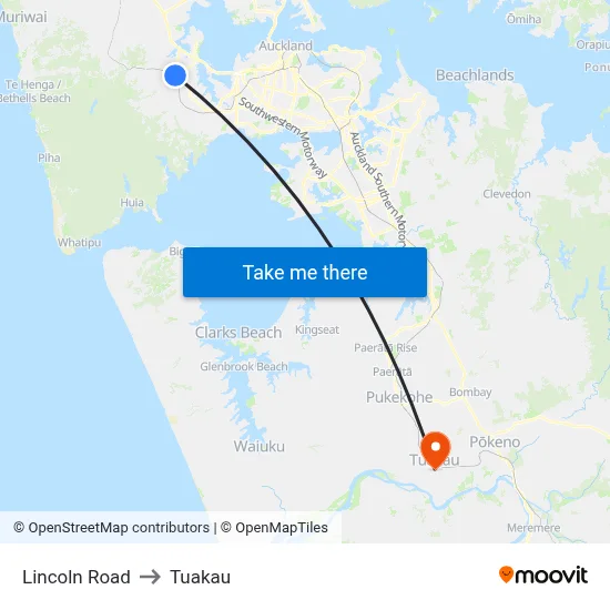 Lincoln Road to Tuakau map