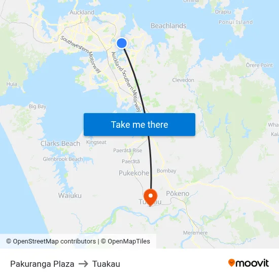 Pakuranga Plaza to Tuakau map