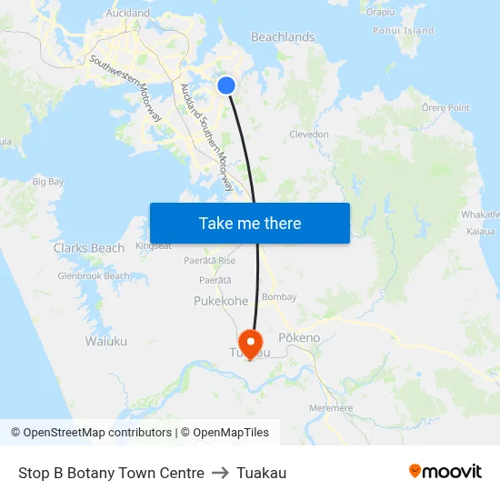 Stop B Botany Town Centre to Tuakau map