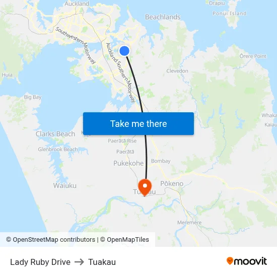 Lady Ruby Drive to Tuakau map