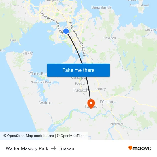 Walter Massey Park to Tuakau map