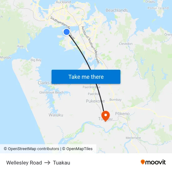 Wellesley Road to Tuakau map
