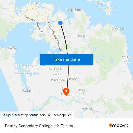Botany Secondary College to Tuakau map