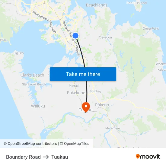 Boundary Road to Tuakau map