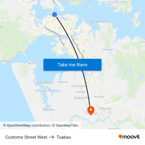 Customs Street West to Tuakau map