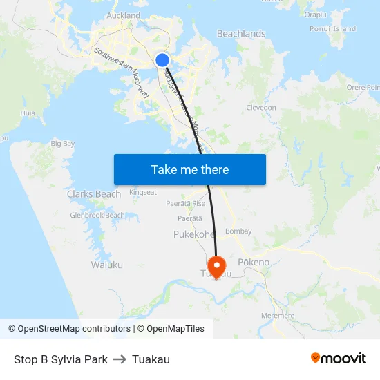 Stop B Sylvia Park to Tuakau map