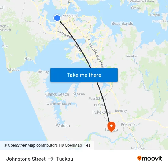 Johnstone Street to Tuakau map