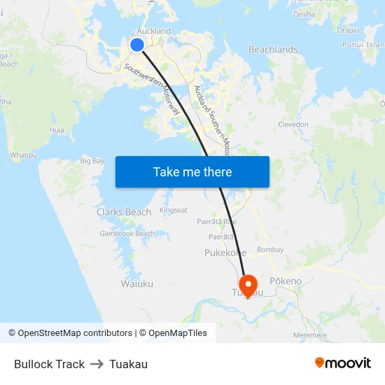 Bullock Track to Tuakau map