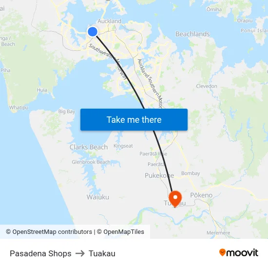 Pasadena Shops to Tuakau map