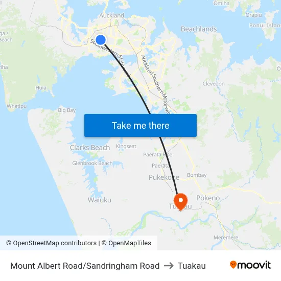 Mount Albert Road/Sandringham Road to Tuakau map