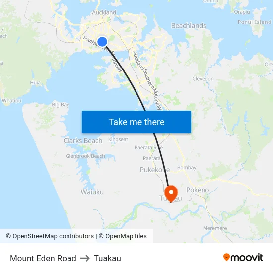 Mount Eden Road to Tuakau map