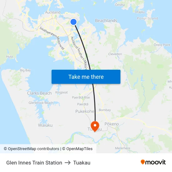 Glen Innes Train Station to Tuakau map