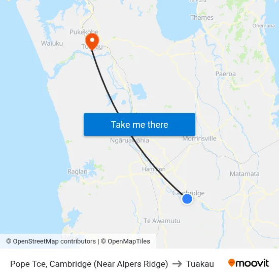 Pope Tce, Cambridge (Near Alpers Ridge) to Tuakau map