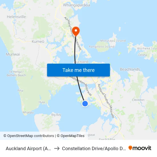 Auckland Airport (AKL) to Constellation Drive / Apollo Drive map