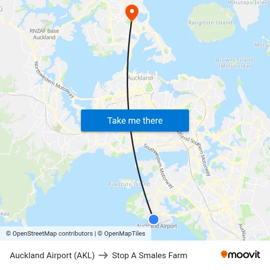 Auckland Airport (AKL) to Stop A Smales Farm map