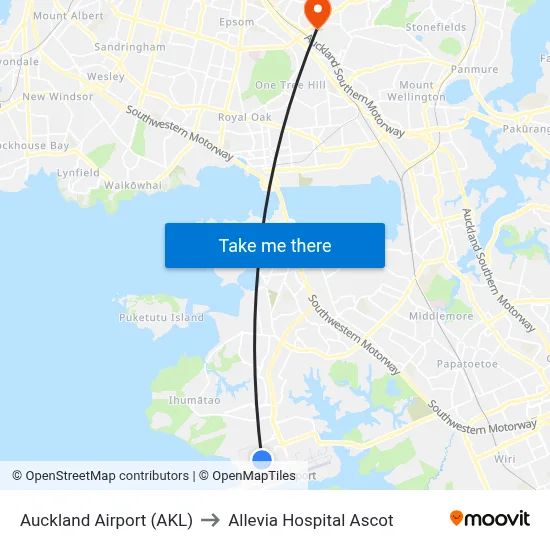 Auckland Airport (AKL) to Allevia Hospital Ascot map