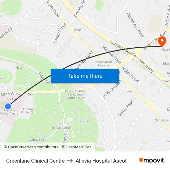 Greenlane Clinical Centre to Allevia Hospital Ascot map