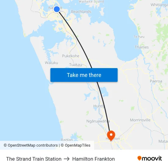 The Strand Train Station to Hamilton Frankton map