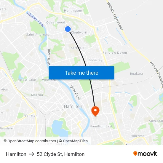 Hamilton to 52 Clyde St, Hamilton map