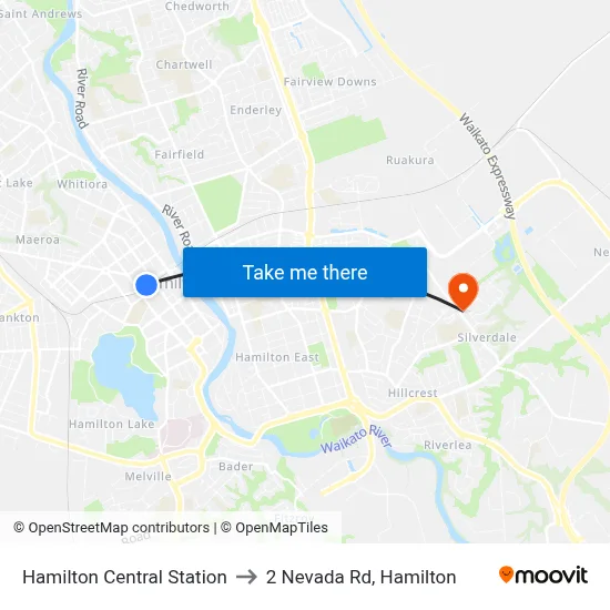 Hamilton Central Station to 2 Nevada Rd, Hamilton map