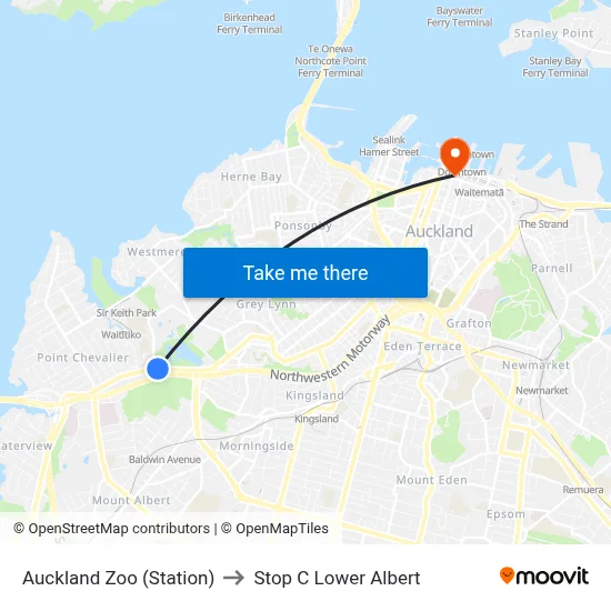 Auckland Zoo (Station) to Stop C Lower Albert map