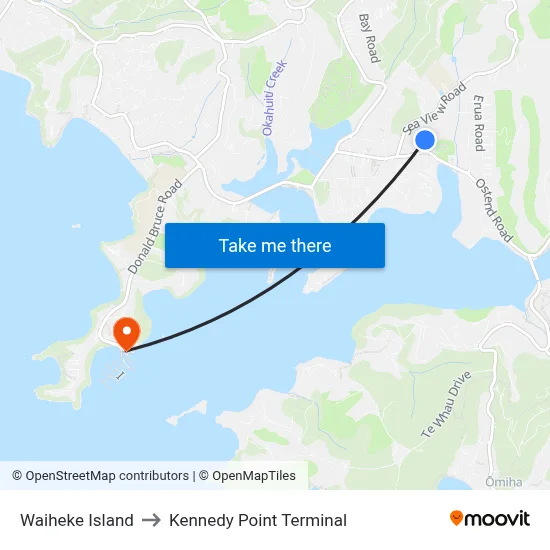 Waiheke Island to Kennedy Point Terminal map
