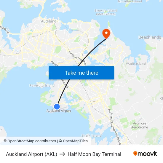 Auckland Airport (AKL) to Half Moon Bay Terminal map