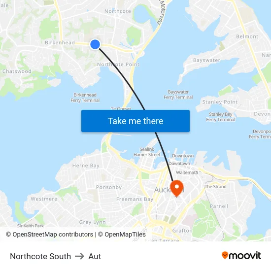Northcote South to Aut map