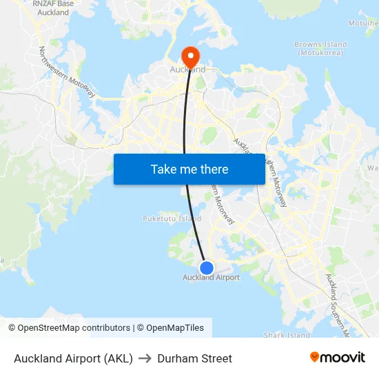 Auckland Airport (AKL) to Durham Street map
