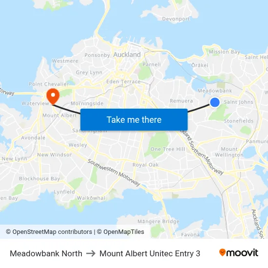 Meadowbank North to Mount Albert Unitec Entry 3 map
