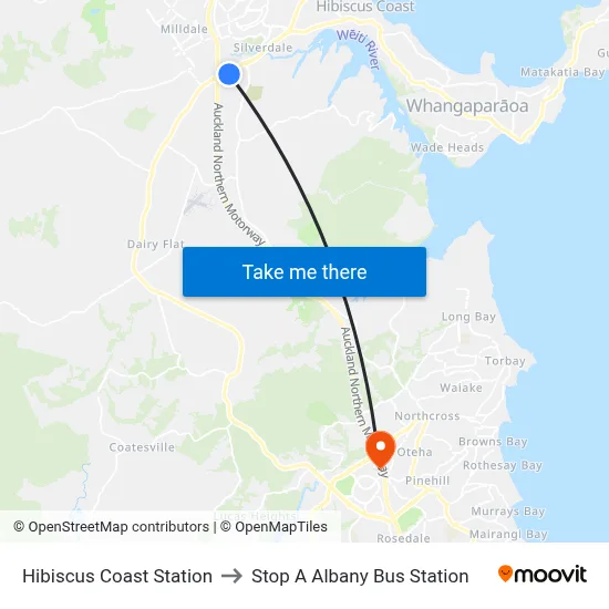 Hibiscus Coast Station to Stop A Albany Bus Station map