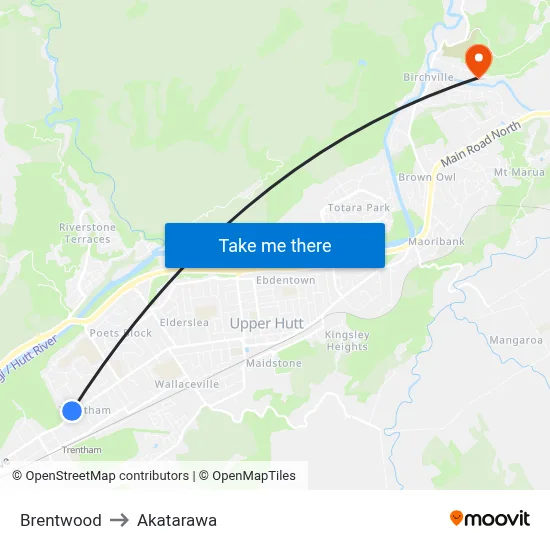 Brentwood to Akatarawa map