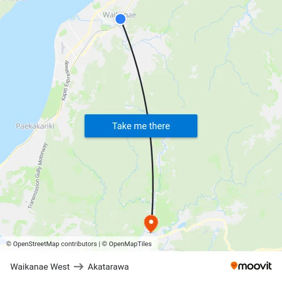 Waikanae West to Akatarawa map