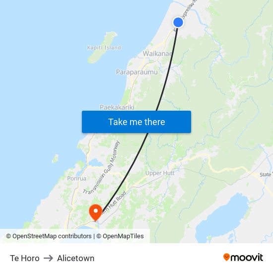 Te Horo to Alicetown map